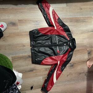 Hollister Red and Black Dodge leather Bomber Jacket